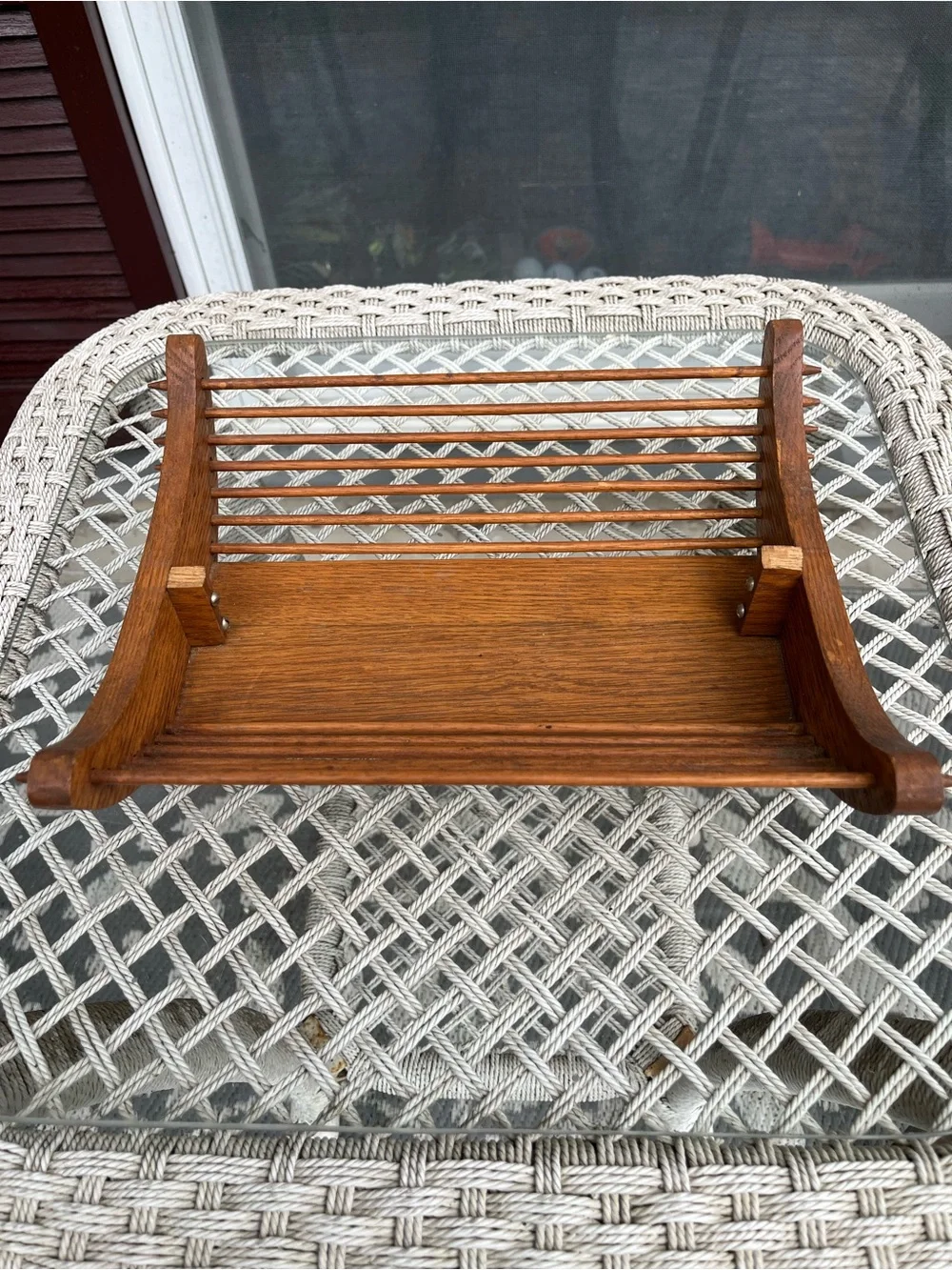 Vtg MCM Japanese Style Wooden Slat Fruit Basket Bowl Curved Design